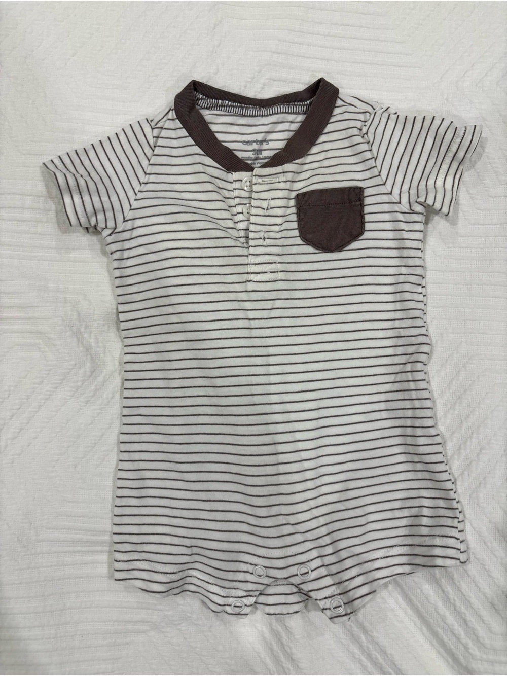Carter’s Striped Short-Sleeve Baby Romper in White and Brown